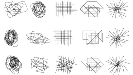 Random chaotic scribble lines collection pencil art set. Abstract random line scribble vector elements including various messy and random lines for design,