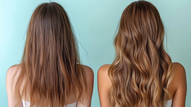 Transformation of Hair From Frizzy to Smooth With Defined Waves in Salon Setting Generative AI