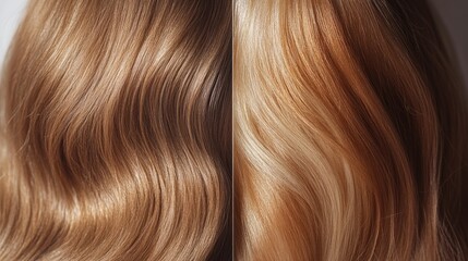 Fototapeta premium Comparison of Two Different Shades of Healthy Hair in Warm Light Setting Generative AI