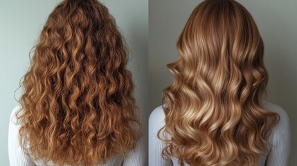 Transformation of Curly Hair to Sleek Waves Showcasing Hair Styling Techniques Generative AI