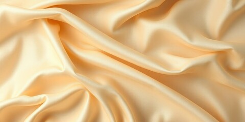 Fototapeta premium Delicate creamy color satin fabric with intricate floral patterns unfolding softly, subtle texture, delicate floral