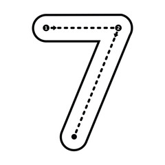 Tracing number 7 prewriting dotted line math worksheet element for kindergarten and preschool kids for handwriting practice activity