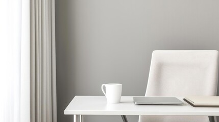 Minimalist Home Office Workspace with White Desk and Laptop