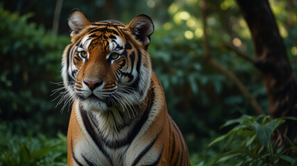 Fototapeta premium Beautiful strong striped tiger walking in nature.