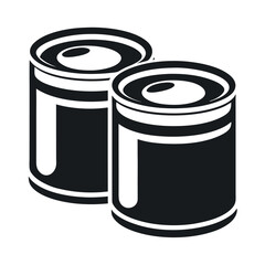 Paint cans are stacked in a simple graphic design.