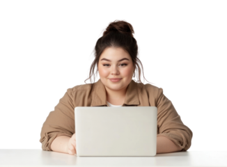 PNG Woman working on white laptop person casual young.
