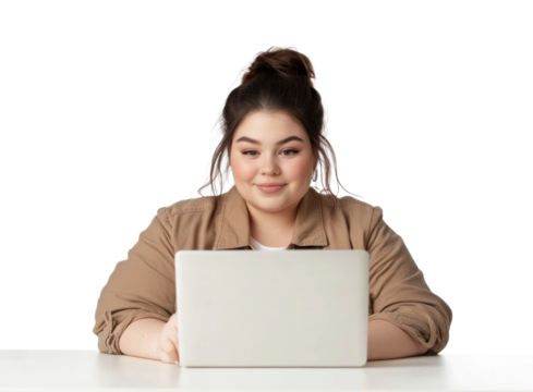 PNG Woman working on white laptop person casual young.