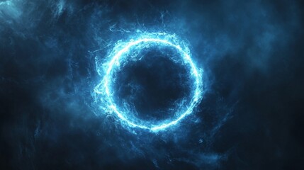 Luminous blue energy ring shrouded in smoky blue haze