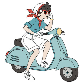 A vibrant photo captures the iconic Betty Boop sitting casually on a sleek blue scooter