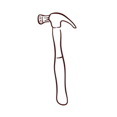 Hammer icon in doodle style. Repair tool logo in line art style for hardware store isolated on a white background.