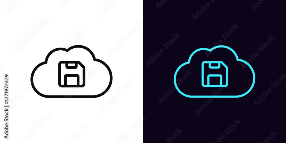 Poster outline cloud storage icon, with editable stroke. cloud with diskette icon, cloud technology and sec