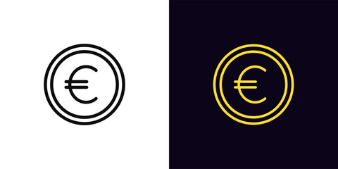 Outline euro coin icon, with editable stroke. Coin with euro sign, outline token. EUR currency, digital money token, financial market and trade, money earn, finance budget, bank cash. Vector icon
