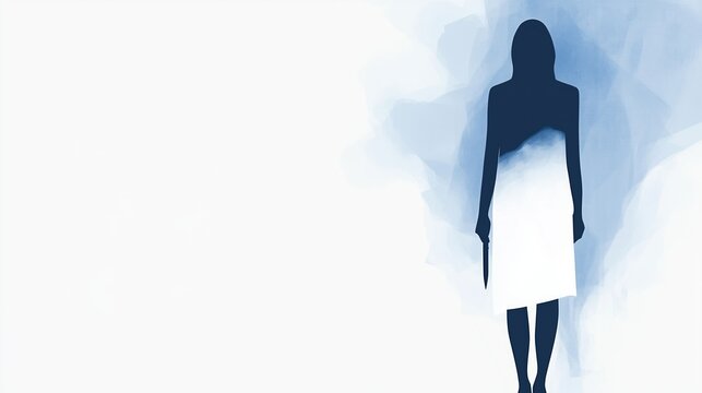 Mysterious female Silhouette with Knife. Banner with copy space.