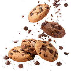Fototapeta premium Flying Chocolate Chip Cookies Isolated on Transparent Background, Food Photography, Dessert, Cookies, Chocolate, Food