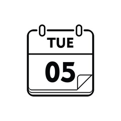 calender icon, 05 tuesday icon with white background
