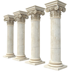 Fototapeta premium Four Ionic Columns, 3D Render, Classical Architecture, Isolated on Transparent Background, Column, Ionic, Architecture