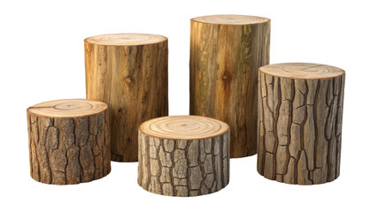 Four Wooden Logs Composition Isolated on Transparent Background, 3D Render, Natural Texture, log, wood, texture