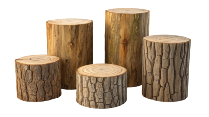Four Wooden Logs Composition Isolated on Transparent Background, 3D Render, Natural Texture, log, wood, texture