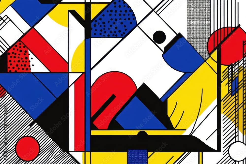 Poster abstract composition with primary colors lines and geometric shapes