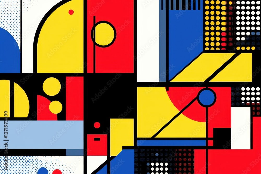 Poster abstract geometric shapes in primary colors create a modern design