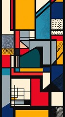 Abstract geometric composition with primary colors and black lines