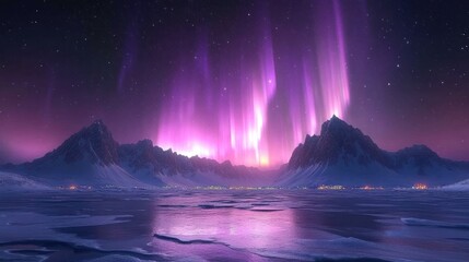 Fototapeta premium Arctic Aurora Borealis village night landscape