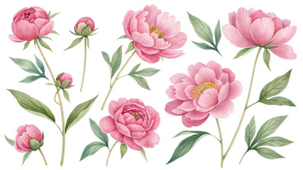 Watercolor Pink Peonies Floral Composition Isolated on Transparent Background, Botanical Illustration, Flower Clipart, Peony, Floral, Watercolor