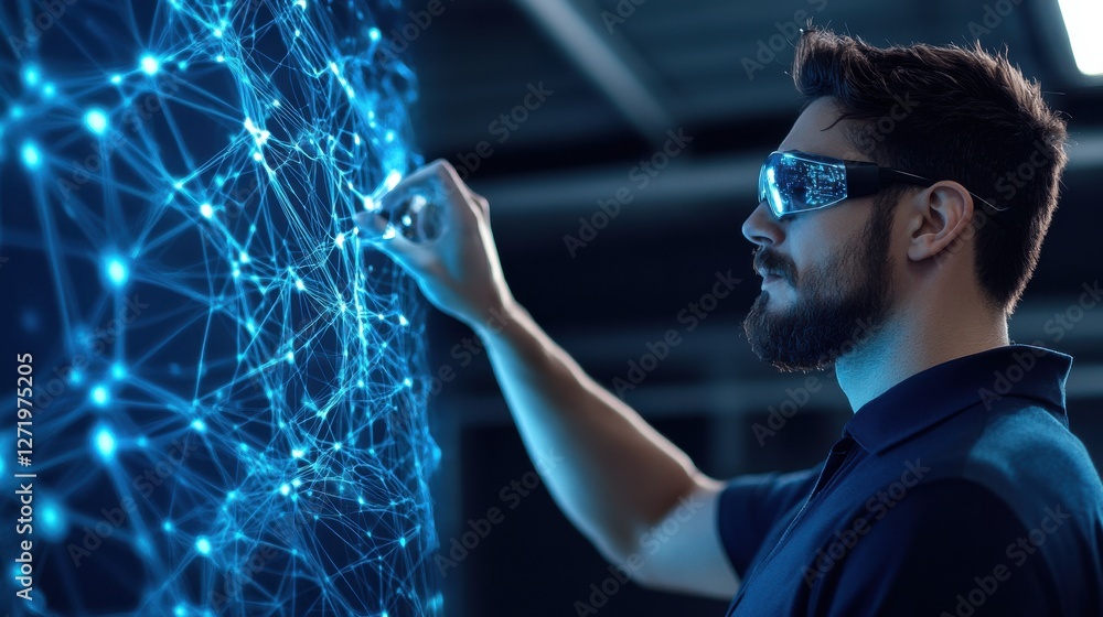 Aufkleber a man is drawing on a computer screen with a blue background