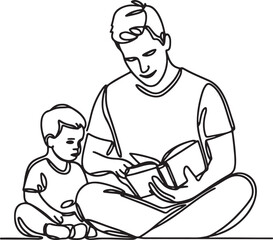 Parenting Moment. Father and Child Reading Together Vector Art