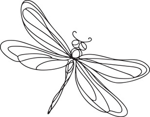 Minimalist Line Drawing of a Dragonfly in Flight – Vector Art