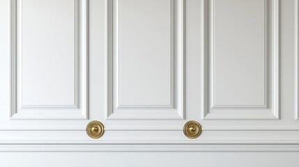 Obraz premium Elegant White Paneling Wall with Gold Accents: A Study in Minimalist Interior Design