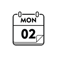 calender icon, 02 monday icon with white background