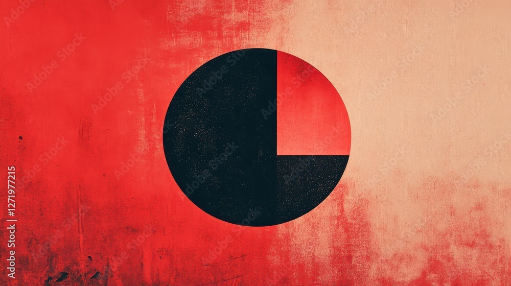 Wall mural dark circle with a quadrant of red on textured background