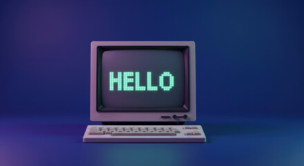 Vintage computer displays hello message 