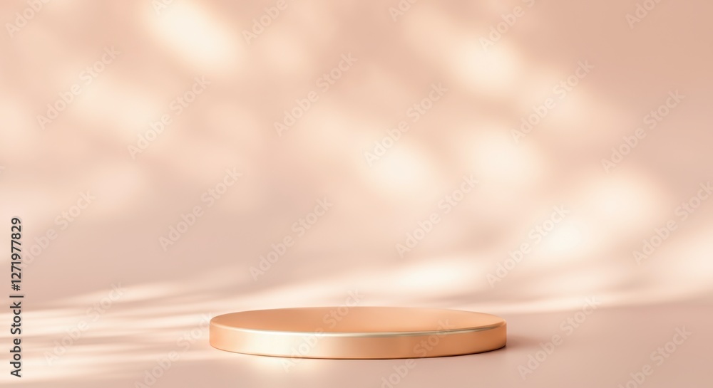 Poster elegant round platform on soft pastel background with gentle light effects showcasing simplicity and