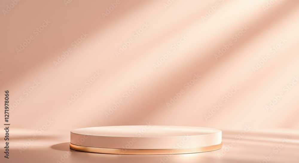 Poster minimalist display platform in soft lighting showcasing elegance and simplicity in interior decor