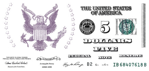 U.S. 5 dollar border with empty middle area