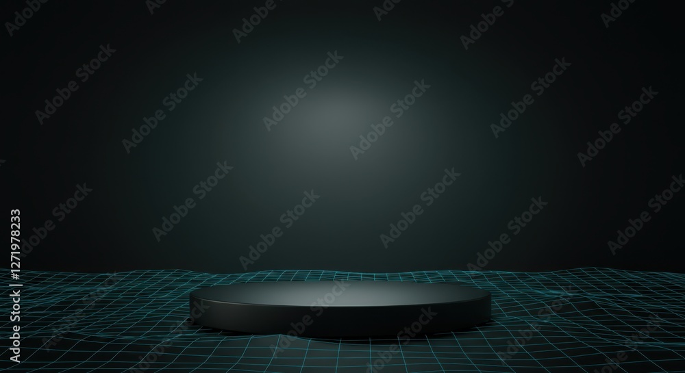 Poster modern digital display platform on a dark background with grid pattern