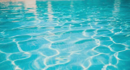 Obraz premium Clear turquoise water with gentle ripples and reflections of sunlight in a swimming pool under blue sky