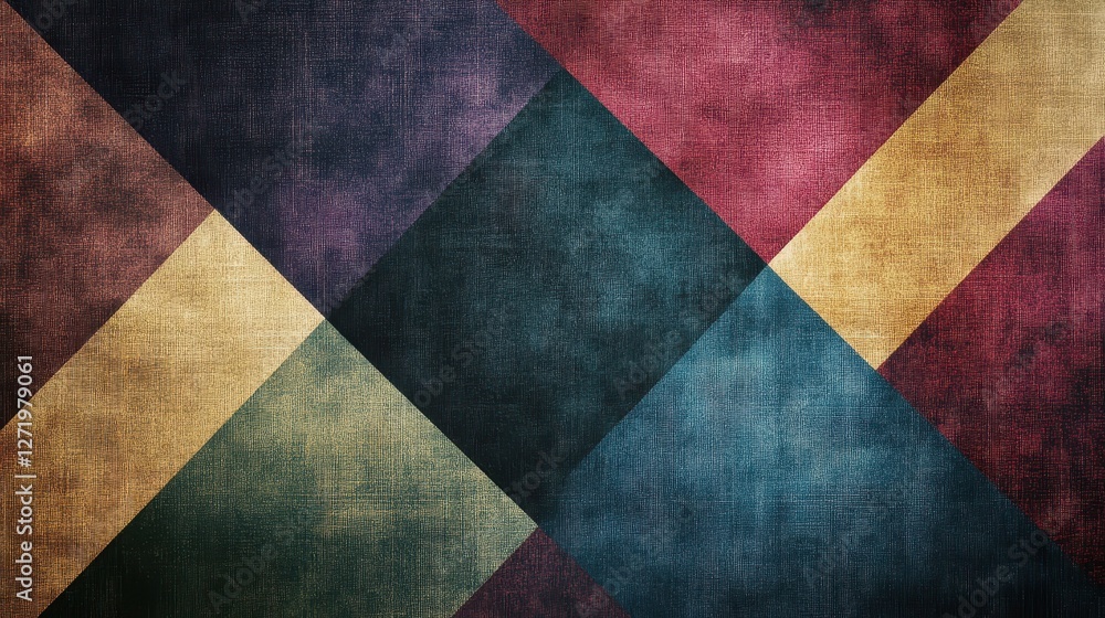 Poster abstract geometric design showcases colorful fabric patterns and textures