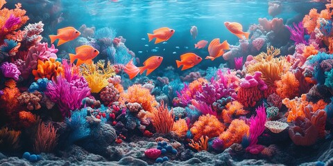 Colorful coral reef teeming with vibrant fish in a clear blue ocean environment