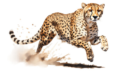 Fototapeta premium Running Cheetah Watercolor Illustration isolated on white or transparent background, png clipart, design element