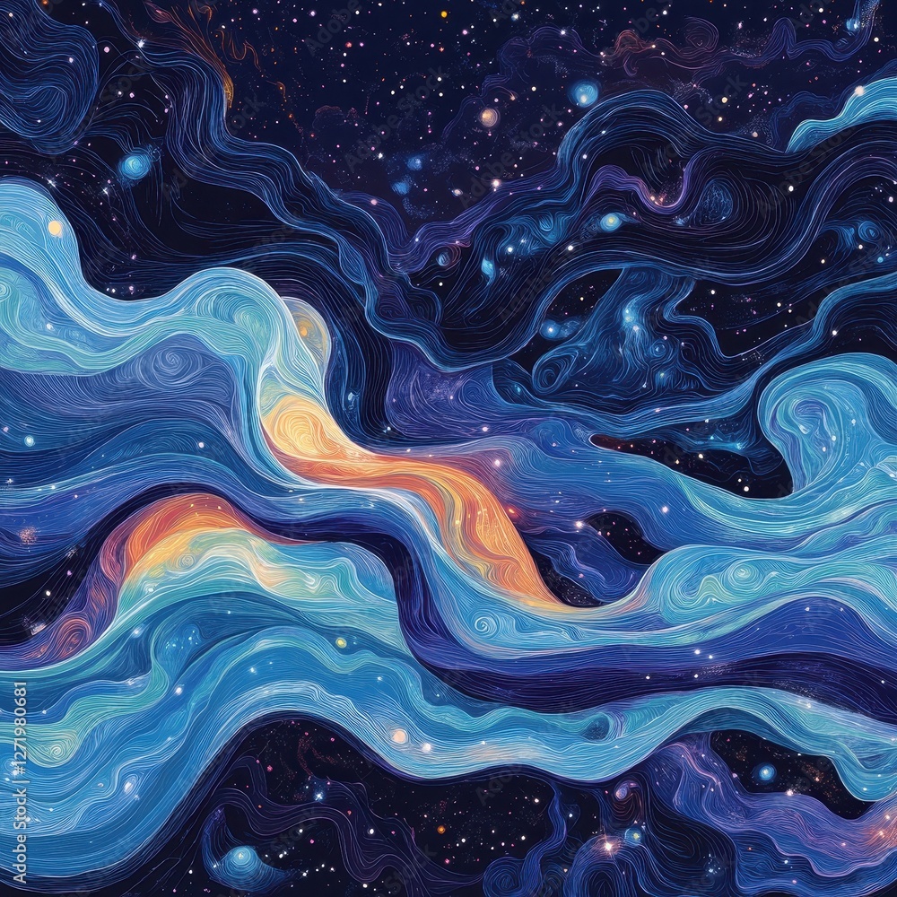 Aufkleber an abstract representation of the cosmic expanse with flowing streams