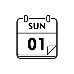 calender icon, 01 sunday icon with white background