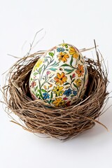 Obraz premium Colorfully decorated egg resting in a natural nest