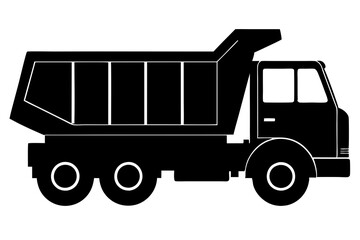 Dump truck silhouette on white background