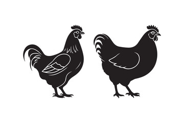 Hen Silhouette and Outline Clipart Set for Digital and Print Designs