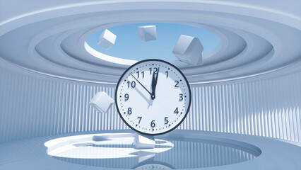 Time clock, time passing, creative empty mirror