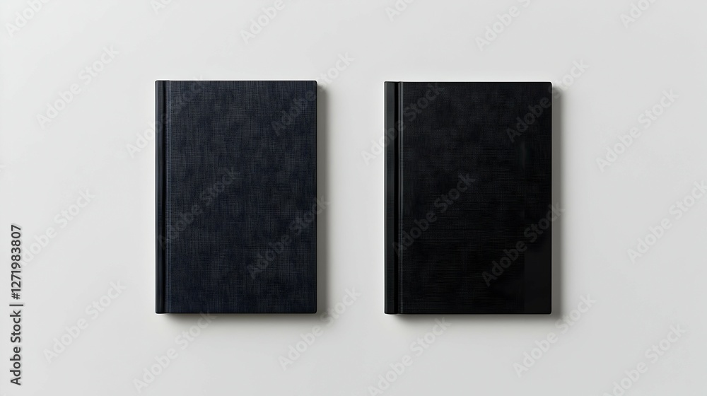 Poster two dark abstract books with geometric patterns on white background