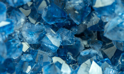 Blue Crystal Mineral Stone. Gems. Mineral crystals in the natural environment. Texture of precious...